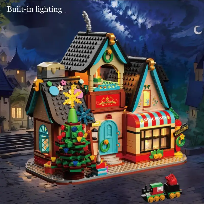 Mini Building Block Casa di Natale con LED Set Fai da te Città Street View Casa Ornamenti assemblati Regalo giocattolo educativo per bambini