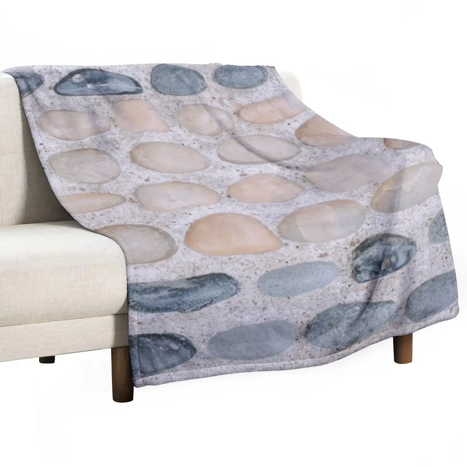 Pastel Pink and Blue Pebbles on the Sand - Colorful Stones Collection - Cool for the Summer SPA Throw Blanket Sofas Blankets