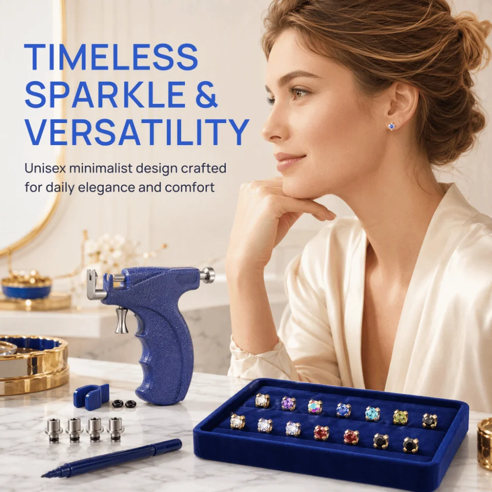 3mm/4mm TOP Ear Piercing Tool Kit Stainless Steel Rhinestone Inlay Rhinestone Stud Earrings Minimalist Stars Ear Piercing Tool