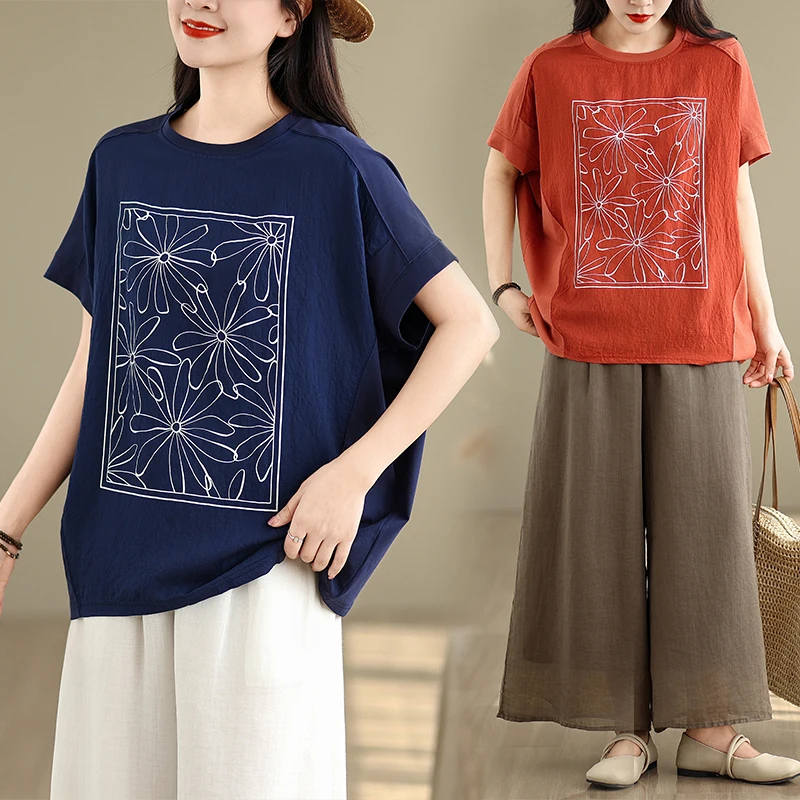 

Свободная летняя футболка Batwing Sve, круглая футболка Ne, повседневный топ с принтом, женская свободная футболка ort Sve из смеси хлопка и полиэстера