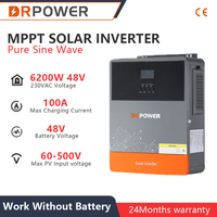 DRPOWER 6.2KW Solar Hybrid Inverter 48V Pure Sine Wave Power Inverter With 100A MPPT Solar Controller 6200W Max PV 500V