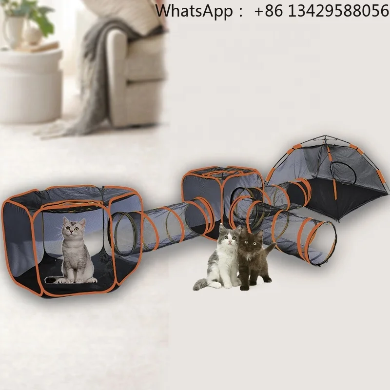 6-in-1 Outdoor One-Touch Cat and Dog Playpen with Sun-Proofed Square Tent Pet Exercise Playground for Kitty Cats Ferrets