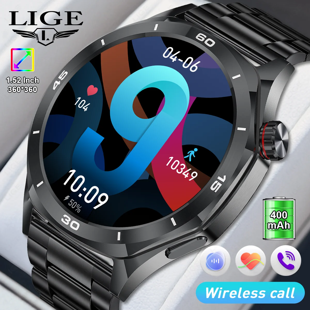 

LIGE New 2025 Business Men Smart Watch BT Call Men Sports Fitness Bracelet 400mAh Heart Rate Smartwatch For Android iOS HUAWEI