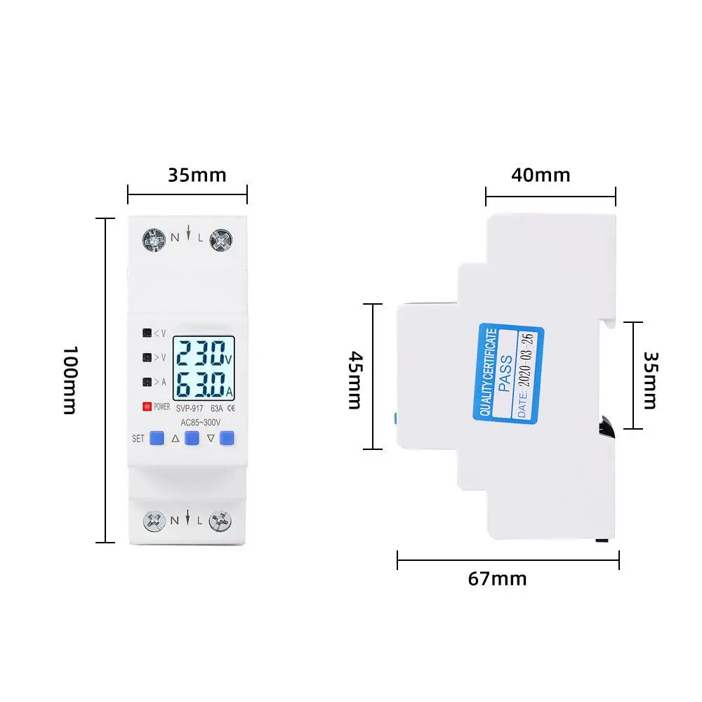 AC85-300V 63A/80A Adjustable Self-recovery Over and Under Voltage Current Limiting Protector Overload Switch Power Display 5