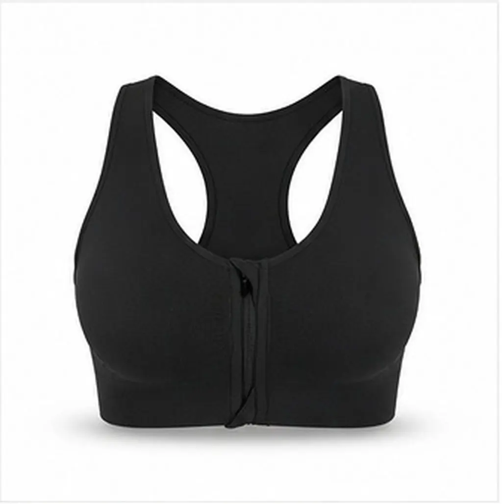Sports Bra No Steel Ring Front Zipper Black Size M Shockproof Breathable Running Fitness Yoga Vest High Impact Padded Workout