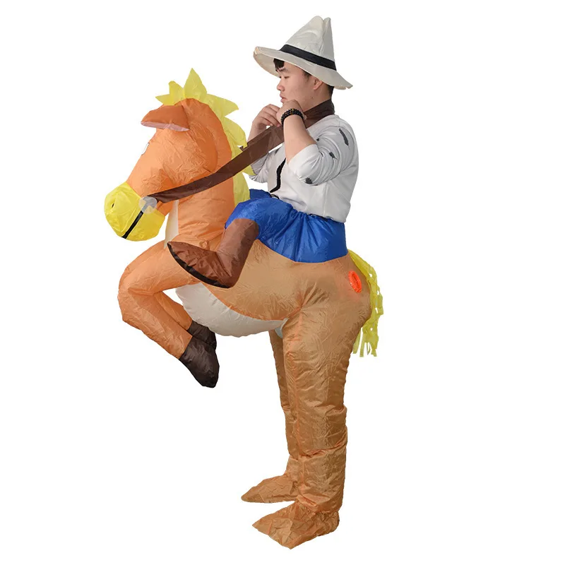 Adult Children Western Cowboy Horseback Riding Inflatable Costume Holiday Show Clothes Stage Performance Dress Up Halloween Prop