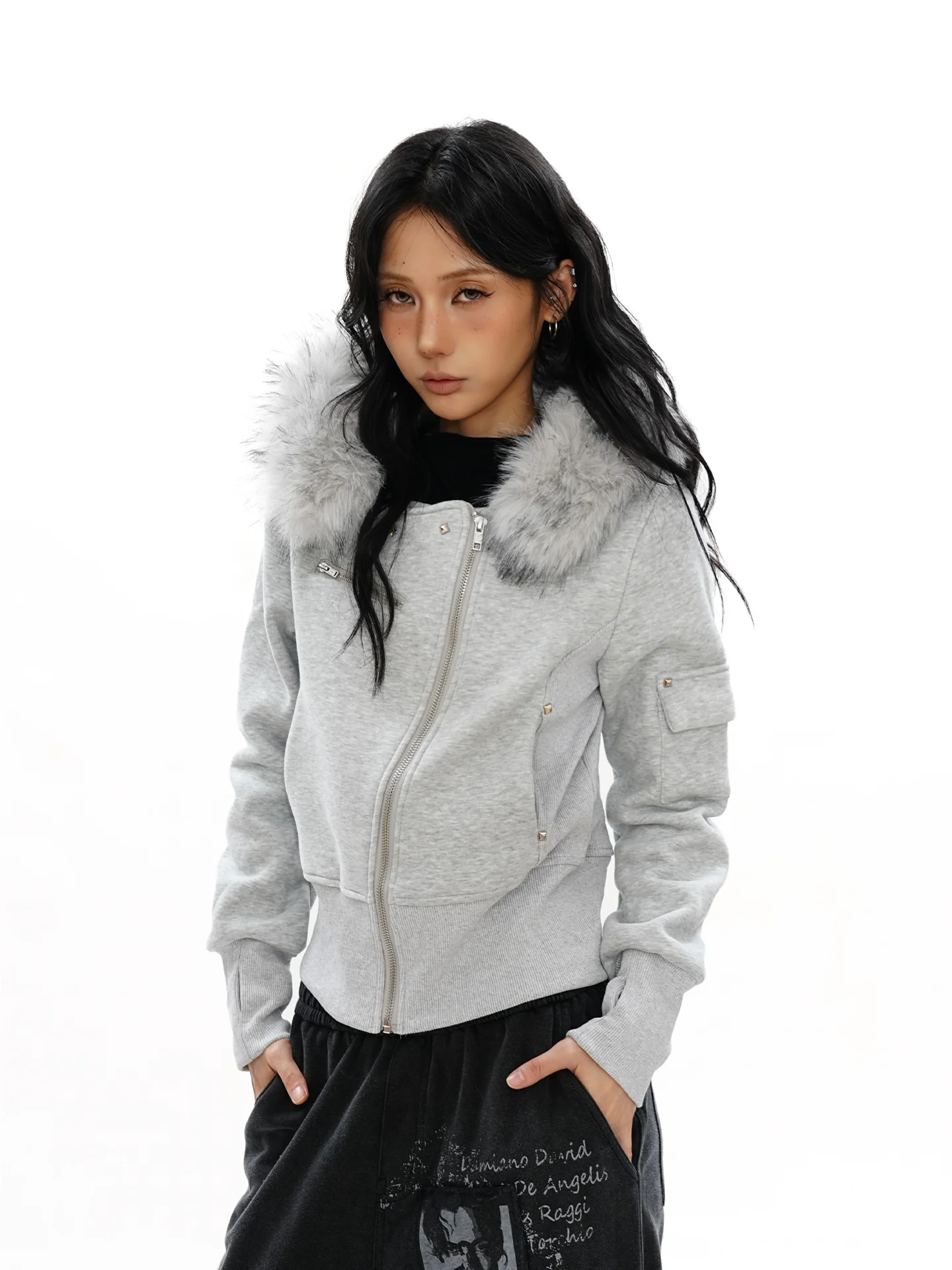 

S3T5 Оригинальный дизайн, съемная толстовка с капюшоном, женская приталенная кофта с меховым воротником, кардиган, верхняя одежда для осени и зимы, уличный стиль