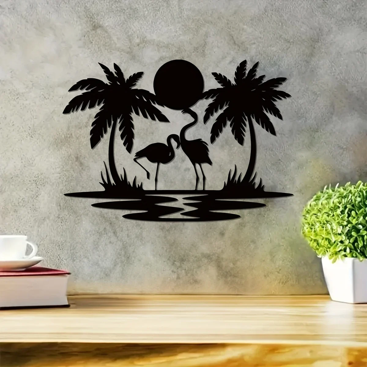 Metal Flamingo Palm Tree Sunset Sign, Metal Palm Tree Wall Decor, House Decor, Housewarming Gifts, Bedroom Living Room Iron Art