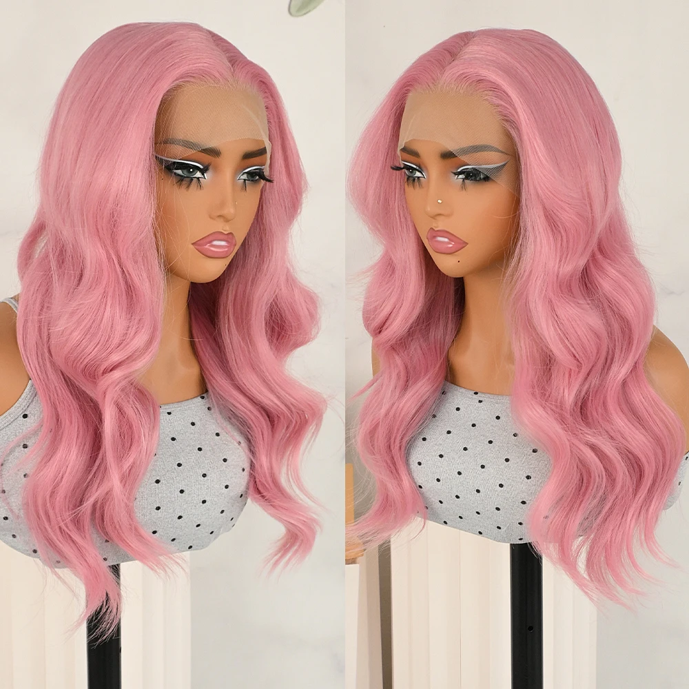 

Розовый синтетический парик с кружевной передней частью, длинный волнистый, 22 дюйма, с эффектом Body Wave, для женщин, для повседневной носки и вечеринок, из термостойкого волокна, с предварительно проработанной линией роста волос