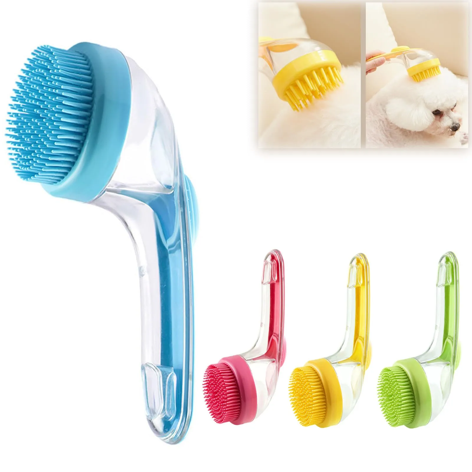 1pc Pet Bath Brush Soft Silicone Long Handle With Shampoo Dispenser Gentle Massage For Grooming And Cleaning Fur And Hair