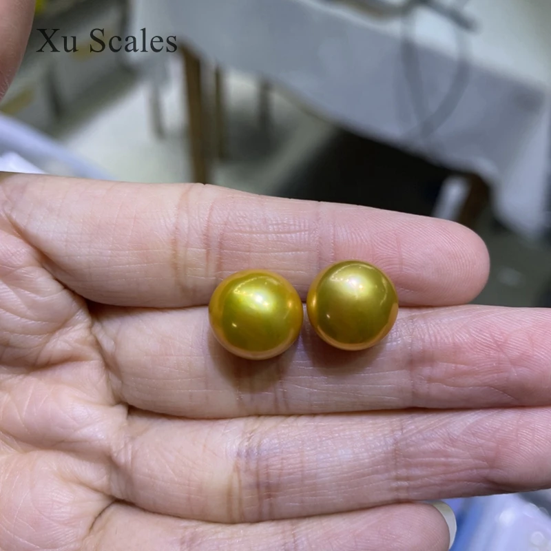 DIY Anting-Anting Cincin Mutiara Emas Optimasi Air Tawar Alami Setengah Lubang Partikel Manik Telanjang Longgar Bulat Datar Jenis Roti Kukus