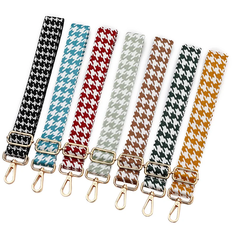 

New Houndstooth Jacquard Bag Webbing Female Bag Accessories One Shoulder Diagonal Adjustable Replacement Bag Long Shoulder Strap