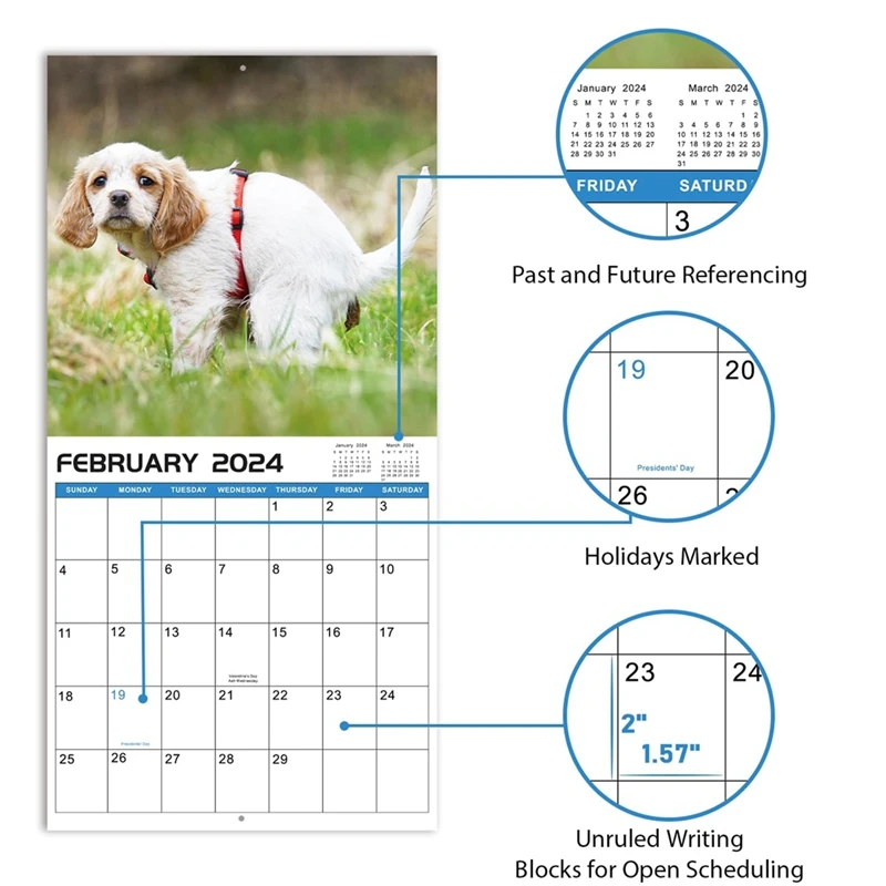 2024 Wandkalender-2024 Kalender, Jan 2024 - Dec 2024, 12 Maandelijkse Poephonden Kalender 2024, Grappige Gag Cadeaus A