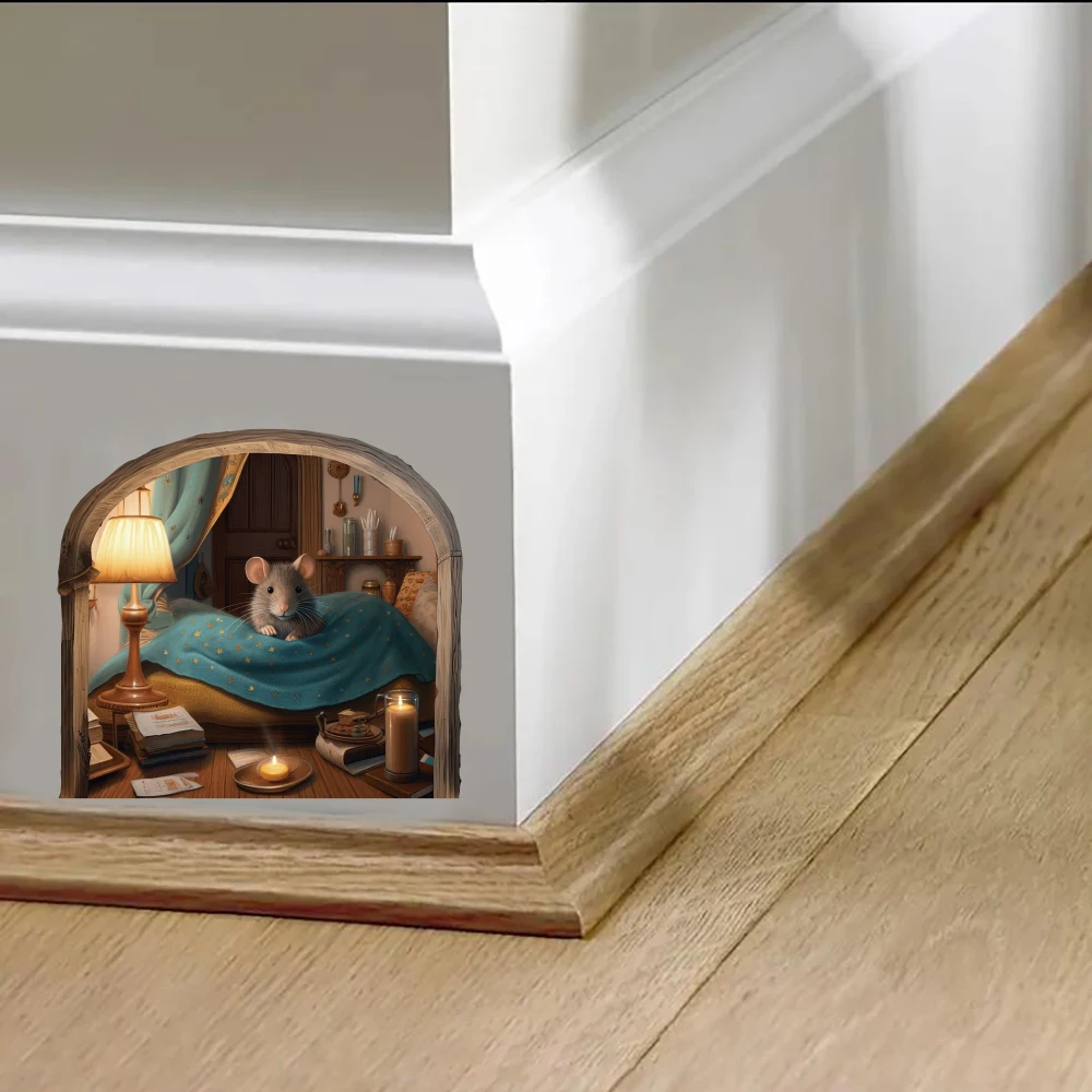 Cartoon Mouse Hole Sleeping Wall Sticker Decal for Baseboard Mouse Hole Home Decor