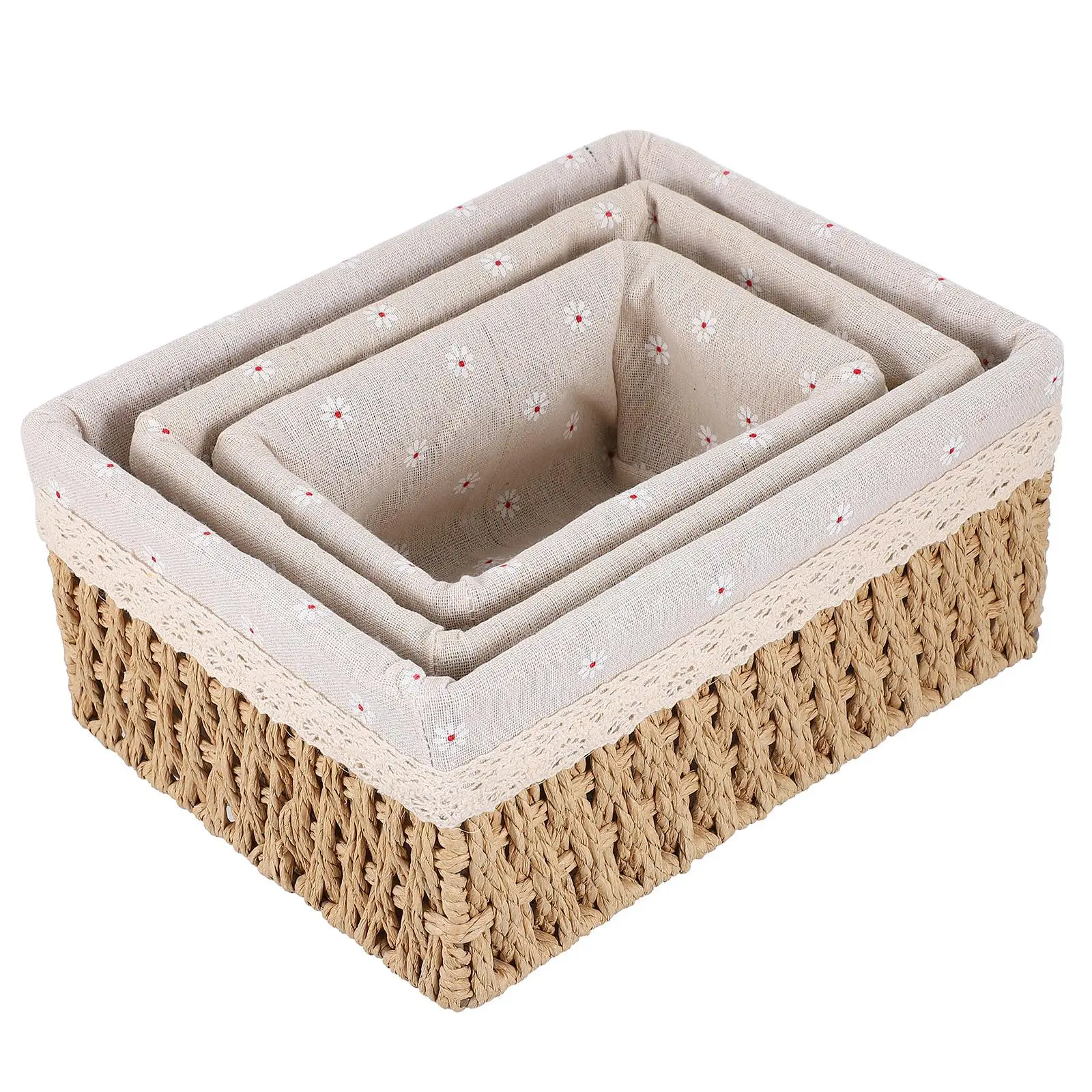 

3 Pcs Rattan Storage Basket Wicker Baskets Kitchen ganizer Lid Cubes Shelf Sundries Box Home Office Eco Friendly Practical