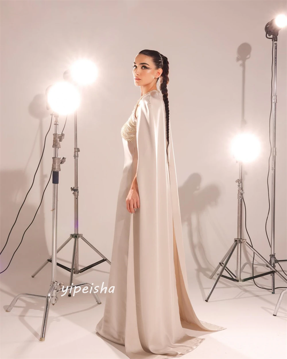 Customized Prom Satin Beading Clubbing A-line O-Neck Bespoke Occasion Gown Long Dresses