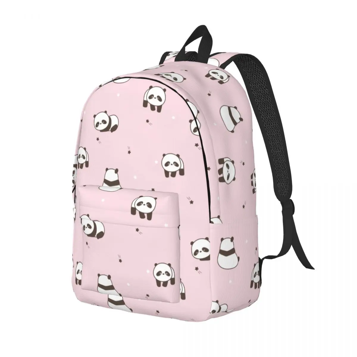Pink Cute Cartoon Panda Fashion Backpack with Pocket Student Hiking Travel Animal Daypack for Men Women Laptop Shoulder Bag
