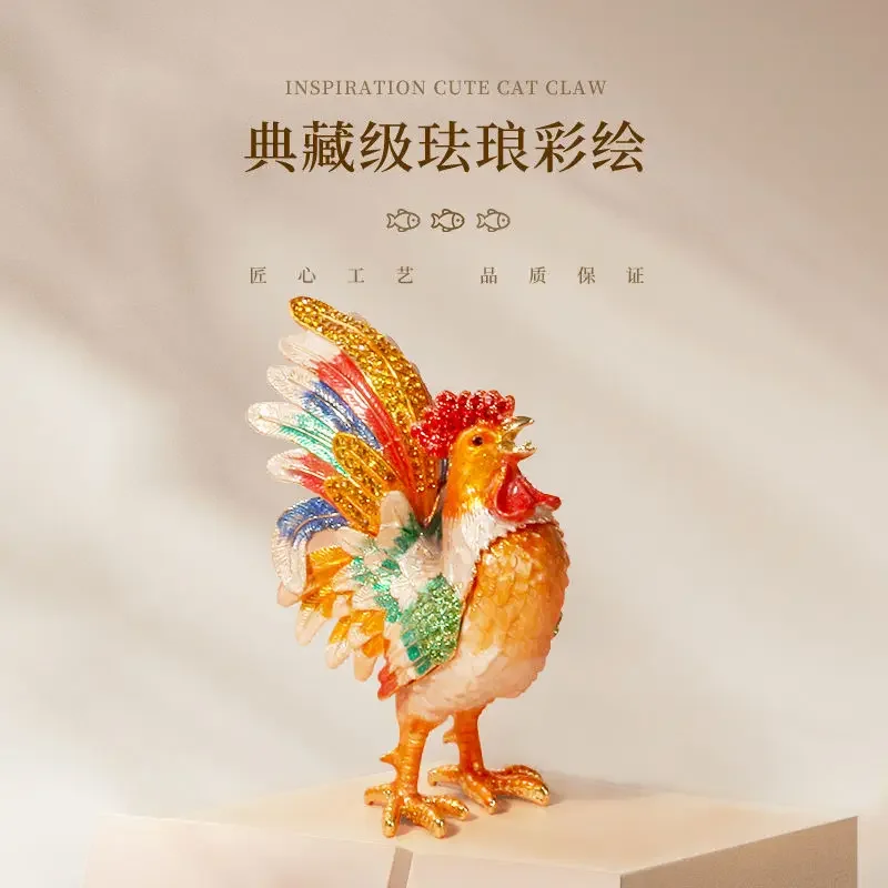 

Enamel Lucky Rooster Craft Feng Shui Ornaments Living Room Desk Home Decoration Accessories Decorative Figurines Desk Decoration
