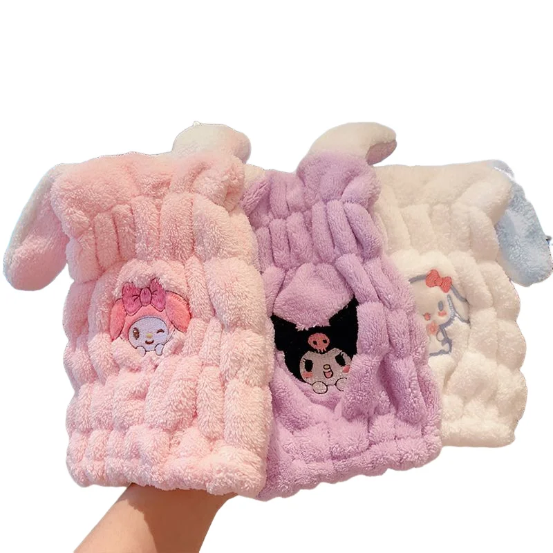 Gorro de pelo seco Kuromi Sanrios absorbe el agua gorro de ducha de secado rápido para niña toallita para la cabeza turbante de champú de dibujos animados Kawaii para niños