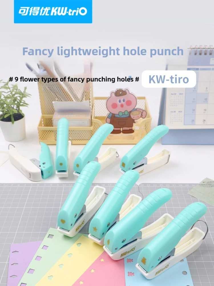 KW-Trio 4MM Single Hole Punch 9 Types Pattern Embossing Press for Handmade Scrapbook Projects Office School Supplies Stationery