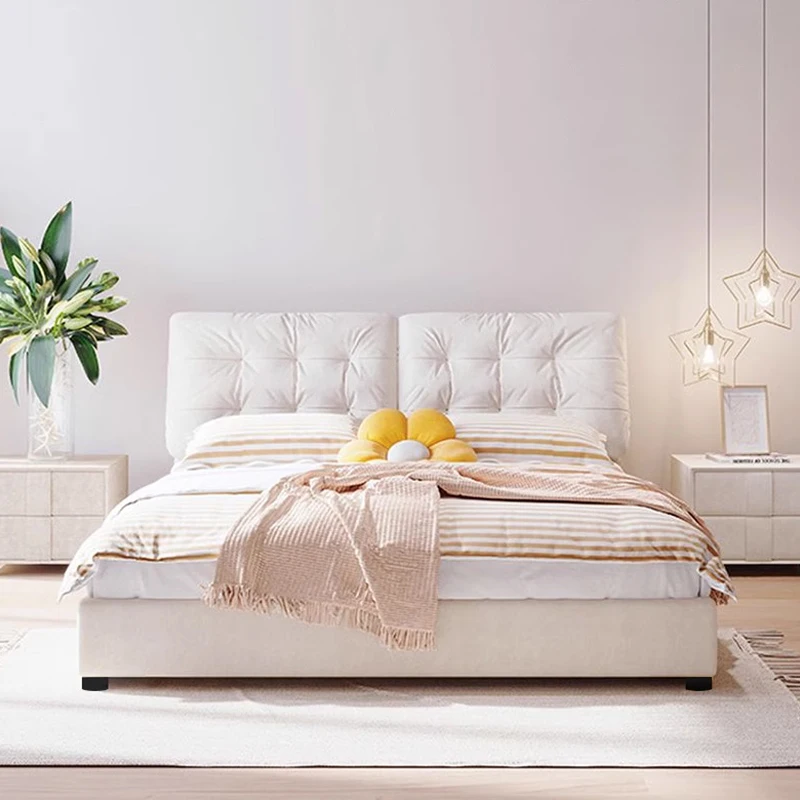 تصميمات سرير Weiche الحديثة Creme Haupt schlafzimmer Mihbel Moderne Technologie Samt Stoff Bett rahmen