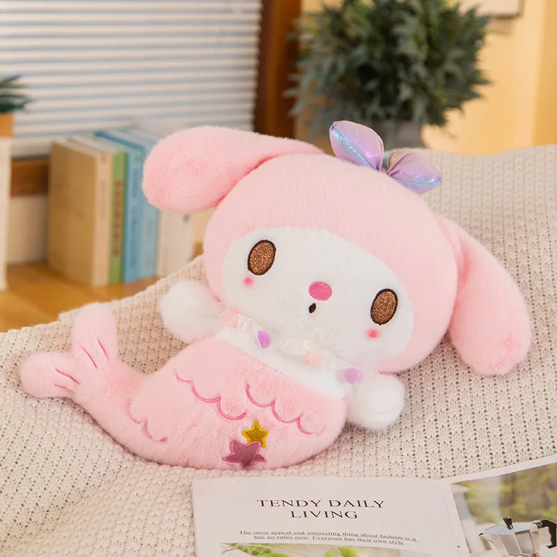 Sanrio sereia brinquedos de pelúcia kuromi melodia plushies boneca das crianças super bonito menina quarto decoração bonecas presentes para crianças