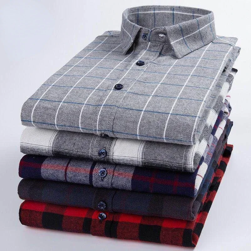 

Men's Plaid Shirt Long Sleeve Casual Oversized Shirt Leisure Autumn Male Blouse New Plus Size 100% Cotton Men Clothing Shirts