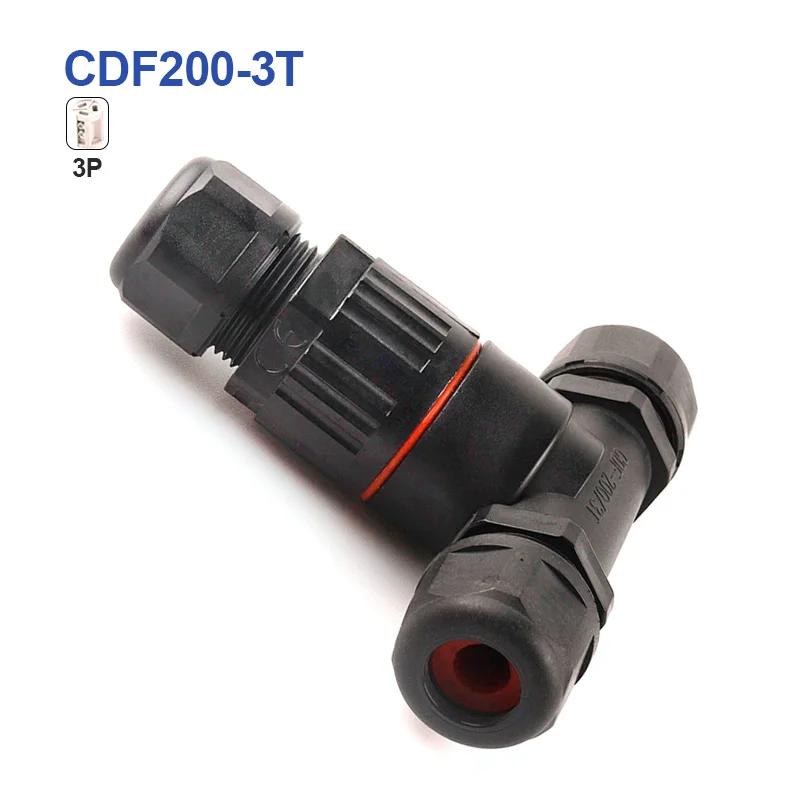 

IP68 T Shape 3 Pin Waterproof Connector Cable Gland Sleeve Connector Quick Screw Connection Outdoor Waterproof Terminal