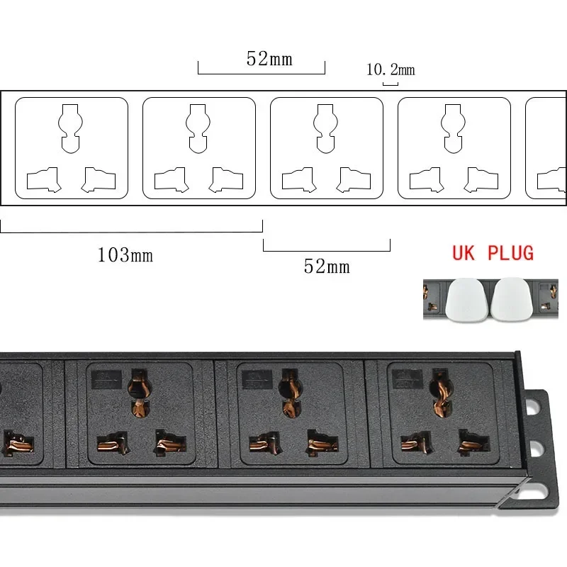 PDU network cabinet rack power strip 2-9AC 10A universal socket compatible with US AU Israel EU plug 2-meter extension cord