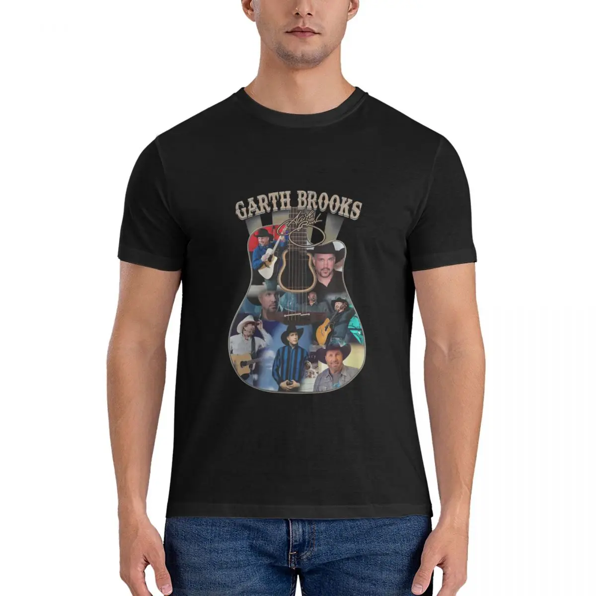 Men's T-Shirts Garth BROOKS Guitar Signature Sweat 100% Cotton Tees Short Sleeve T Shirt Round Neck official-website tops fugees