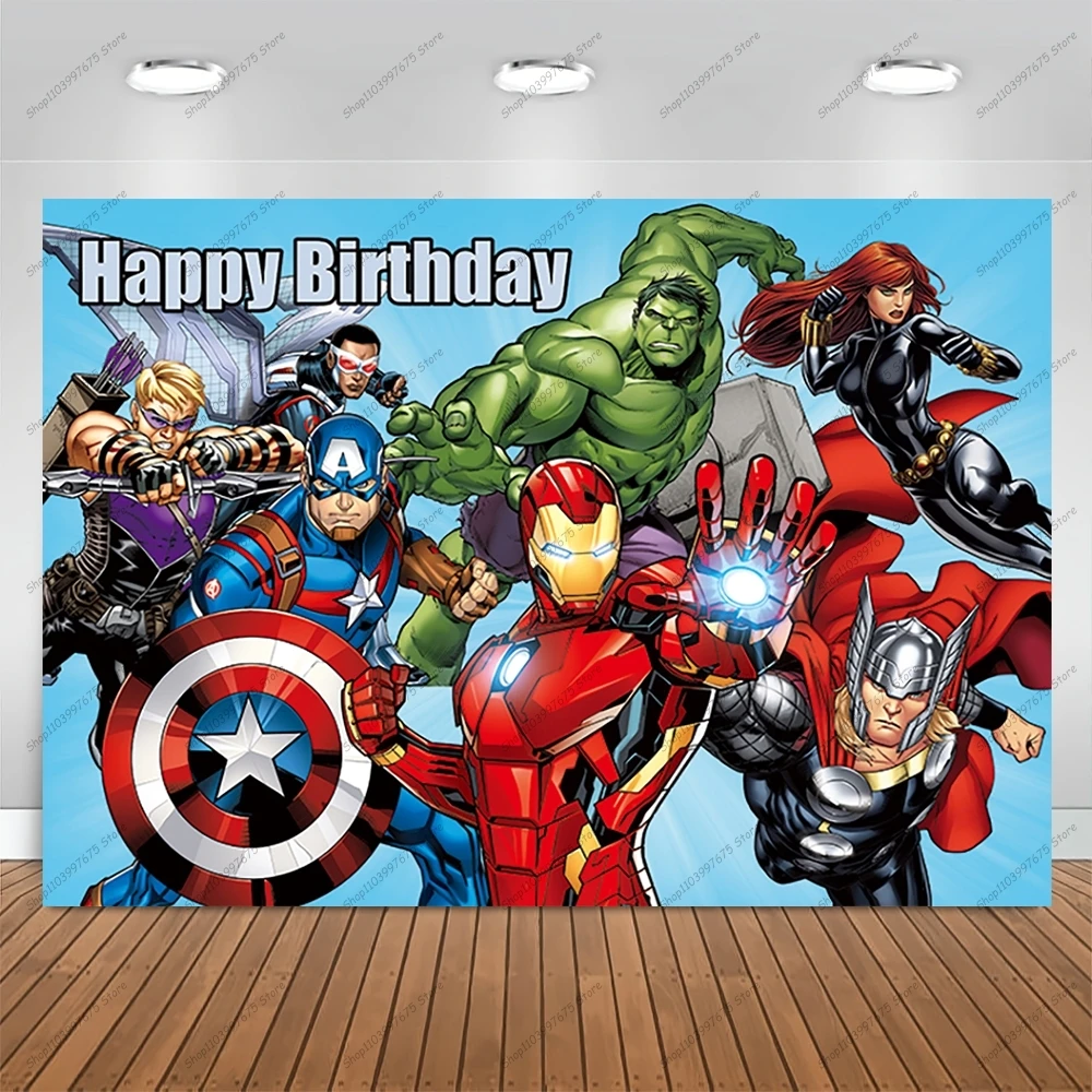 MARVEL Photography Backgrounds Spiderman Iron Man Hulk Vinyl Backdrop Children\'s Birthday Cake Table Decor Banner Party Supplies