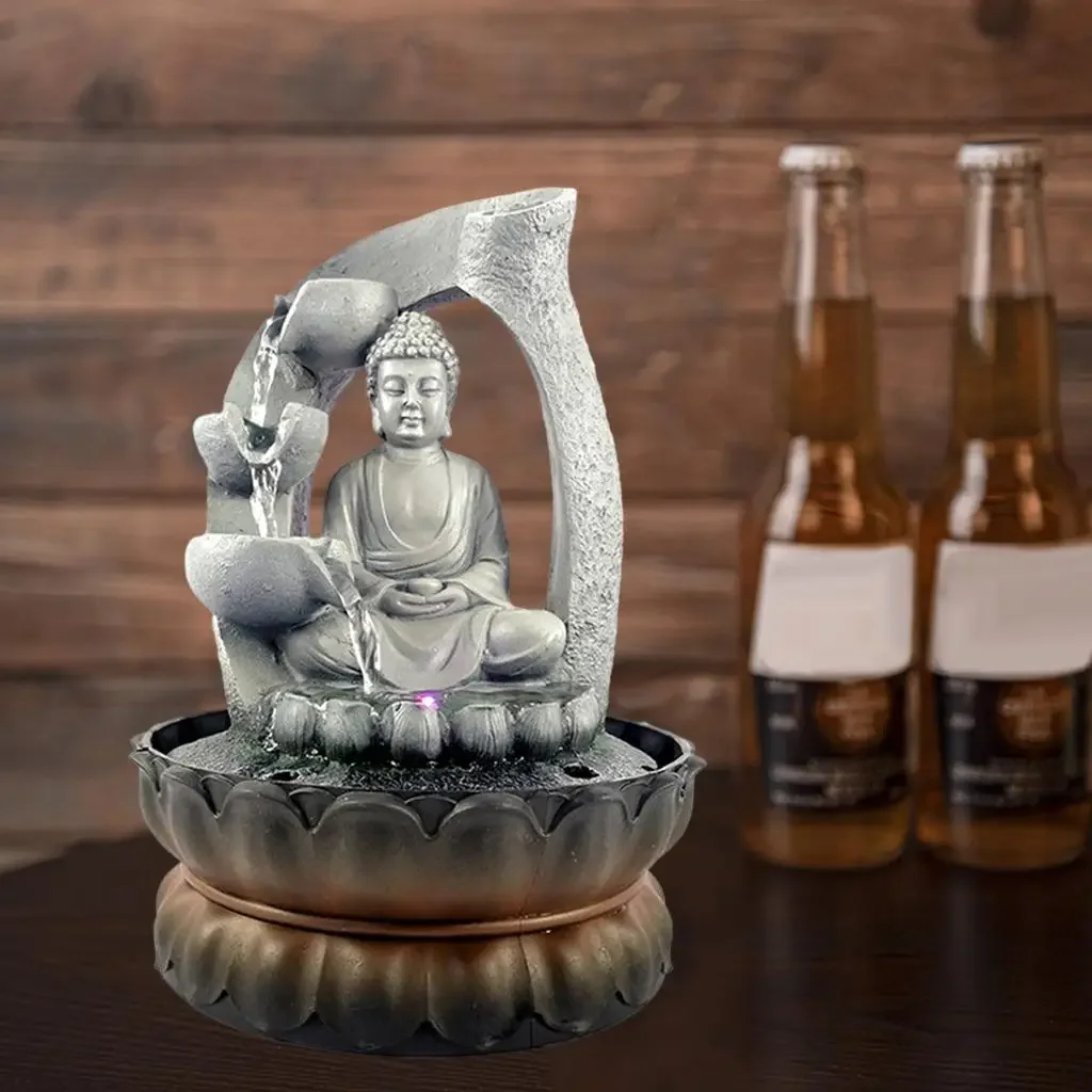 Creative Home Decorations Resin Water Waterfall Led Lights Fountain Buddha Statue Lucky Feng Shui Ornaments Landscape Decor - view 4