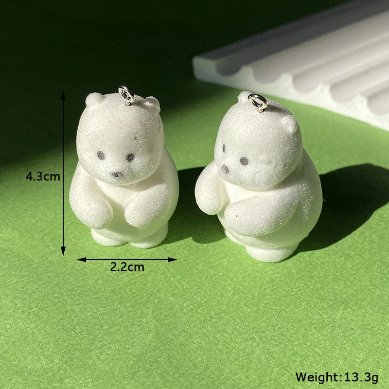 20Pcs 3D Kawaii Cartoon Mini White Polar Bear Resin Charms Plush Animal Pendant For Bag Keychain Earring DIY Crafts Jewelry Make