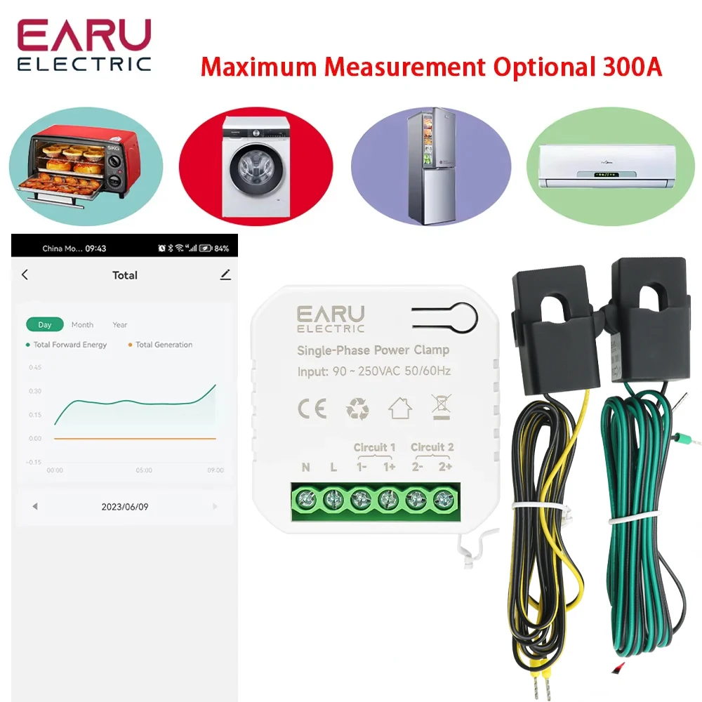 Tuya Smart WiFi Zigbee Two-way Bilateral Energy Meter 80-300A AC110V 220V Clamp CT KWh Power Electricity Consumption Monitor