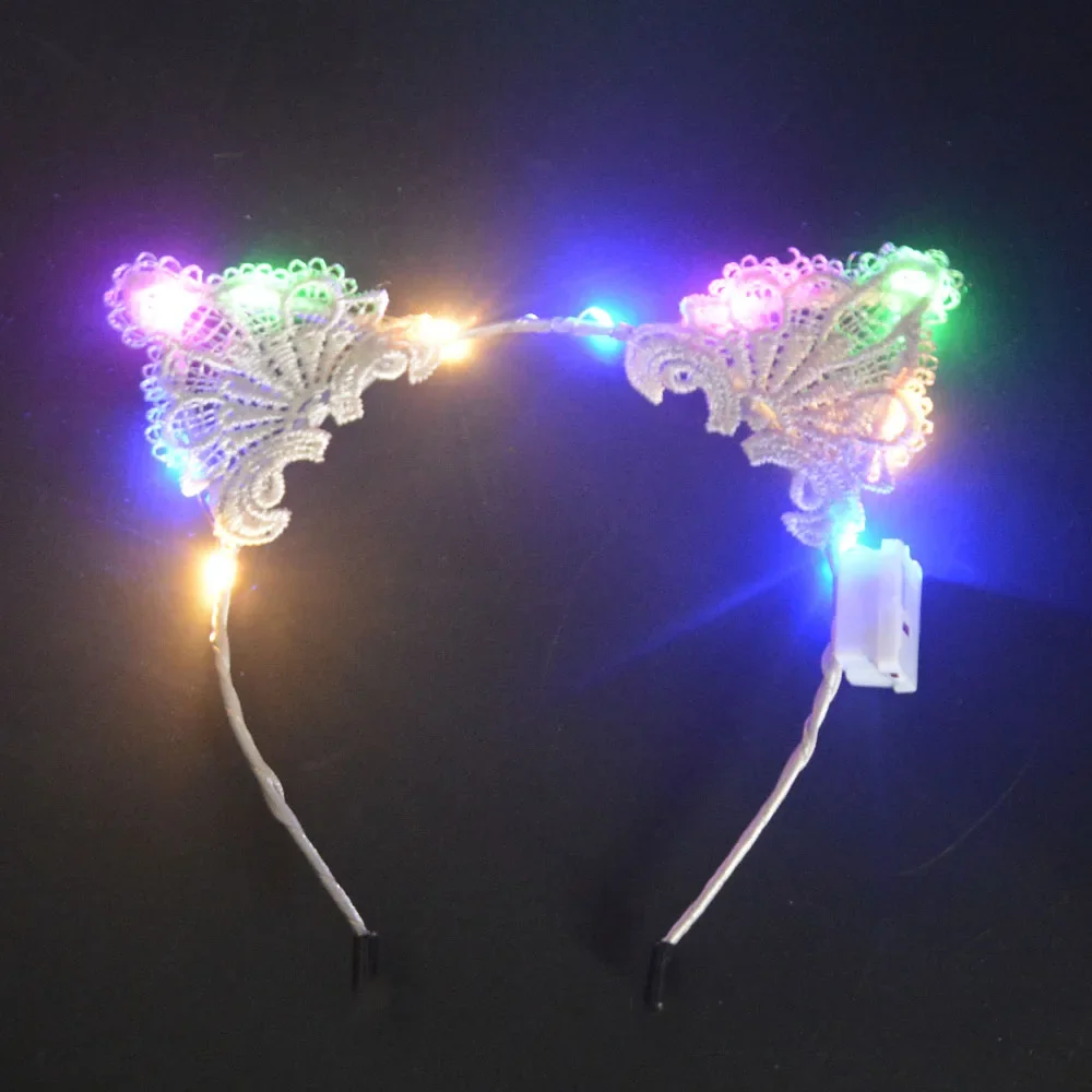 

10 шт., праздничная светодиодная светящаяся повязка для волос для взрослых и детей, кружевная повязка на голову с лисьими кошачьими ушками, повязка на голову с ушками животных, ленты для волос на день рождения, свадьбу