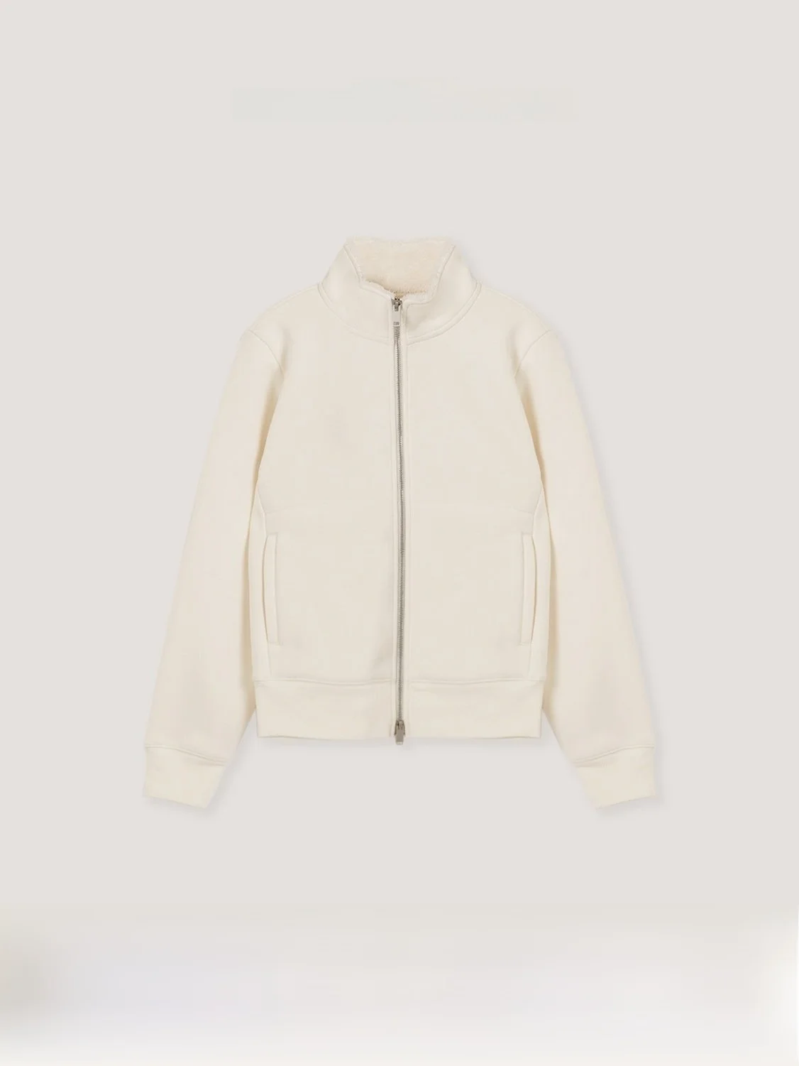 

Light Warm Fce Lined Stand Collar Zipper Sweatirt Jaet off White WWL043 Commute Sle Women's ort Outerwear