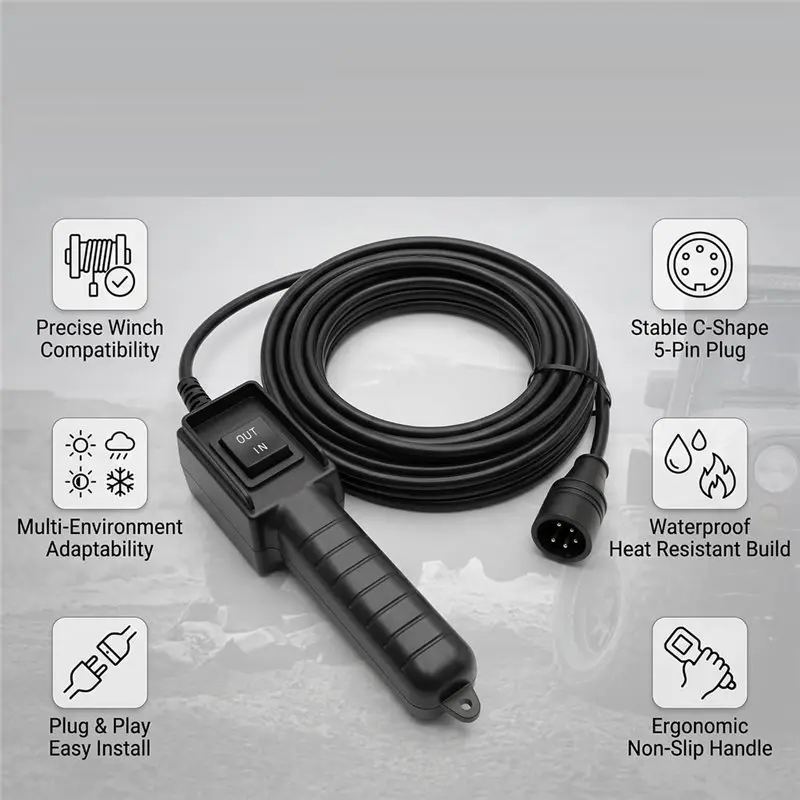 L10A Cable Remote Control Switch 5 Prong For Badland Winches C-Shaped 5-Pin Connector, Fit For Badlands Harbor Freight