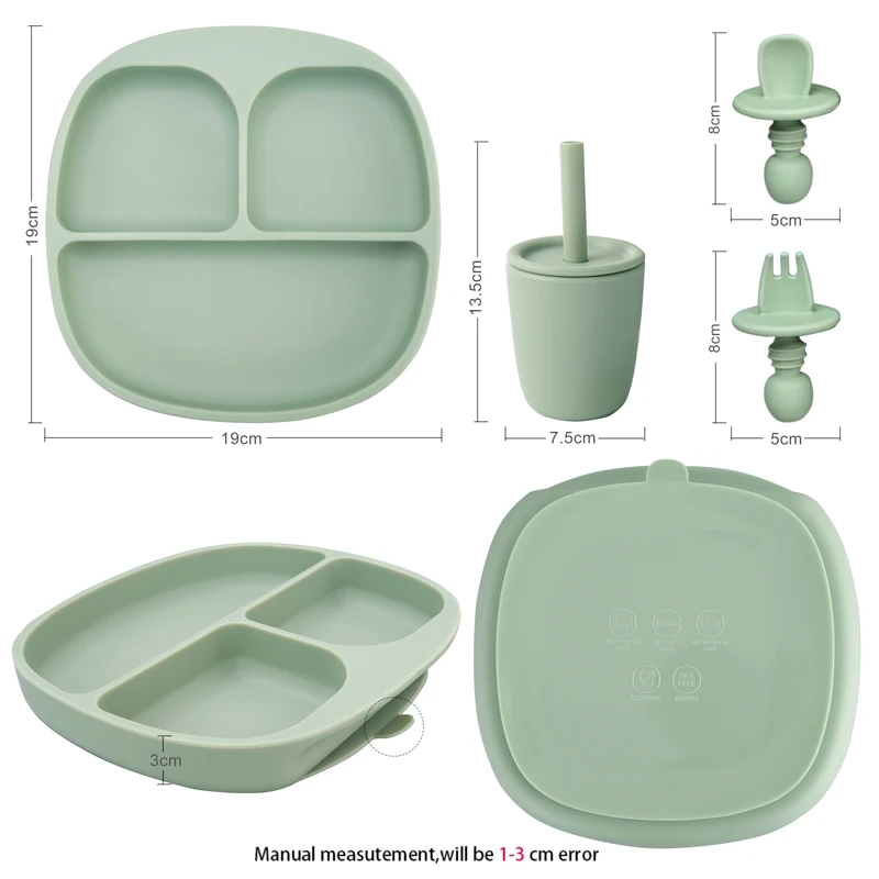 1 pz piatto per l\'alimentazione del commestibile con ventosa per bambini piatto da pranzo in Silicone ciotola da allenamento stoviglie per bambini