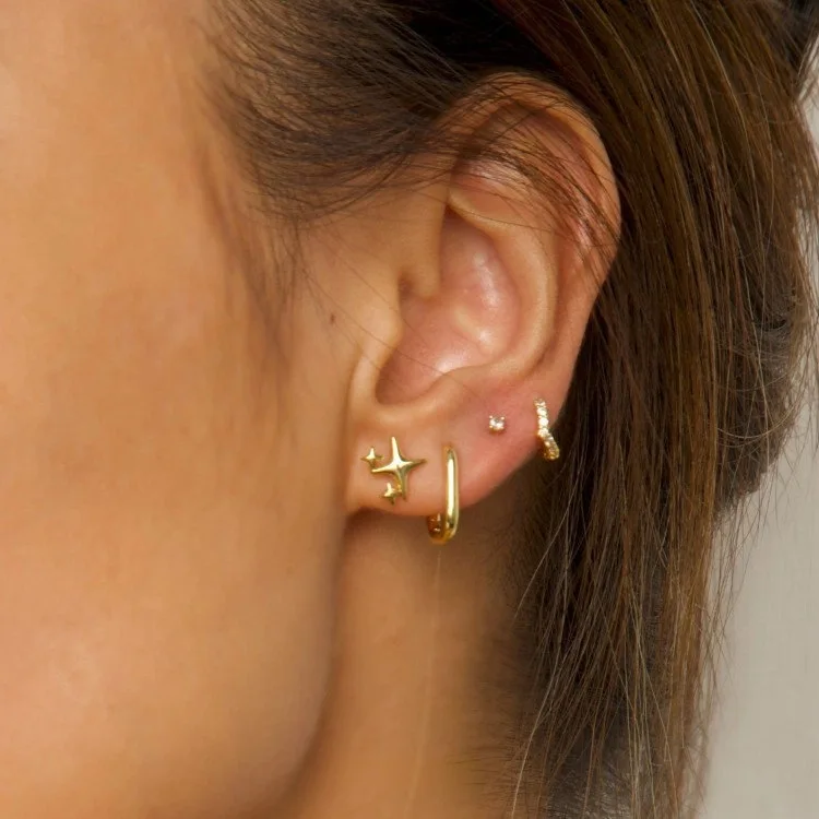 Four Pointed Star Stud Earrings S925 Silver 14K Gold Plated Mini Dainty Niche Unique Ear Jewelry For Women