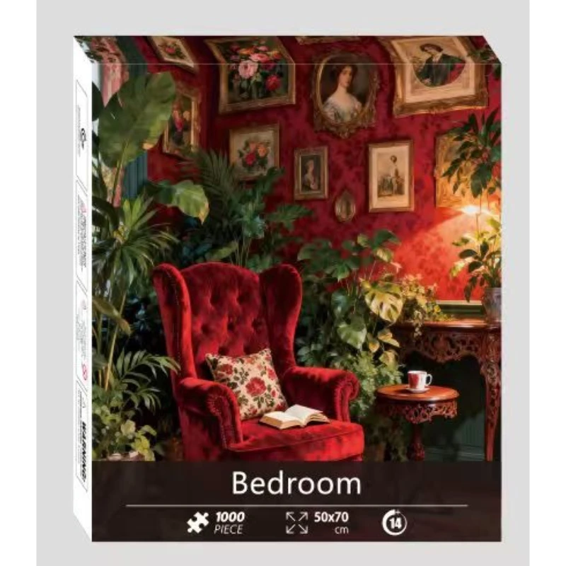 

1000pcs Jigsaw Puzzle Vintage Style Bedroom 27.56×19.69 Inches, Alphabet Partition Backing for Adults,Decor Enthusiasts Home