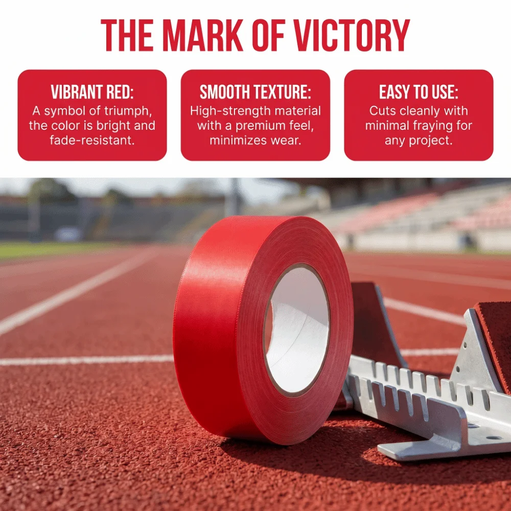 Polyester Cotton Finish Line Ribbon Red Color Cut to Length Sprint Banner Smooth Surface Athletics Ribbon Track Races