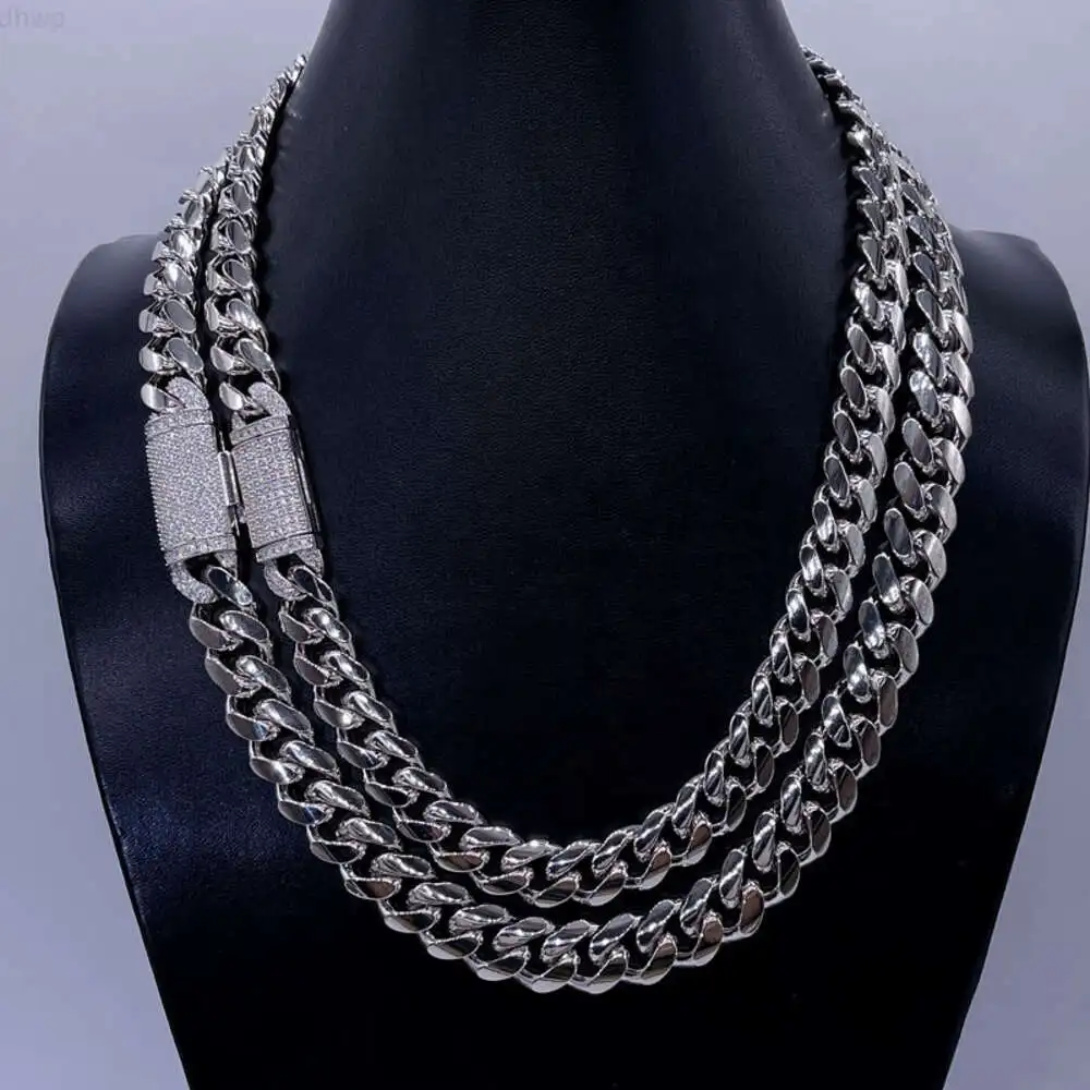 Buss Down Miami Cuban Thick 12mm 13mm Iced Out Moissanite Lock Solid Silver Cuban Chain