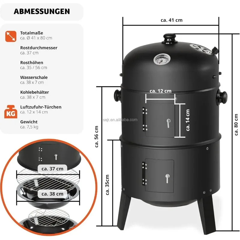 3 in 1 Outdoor BBQ Charcoal Grill, Barbecue, Smoker with Thermometer image 3