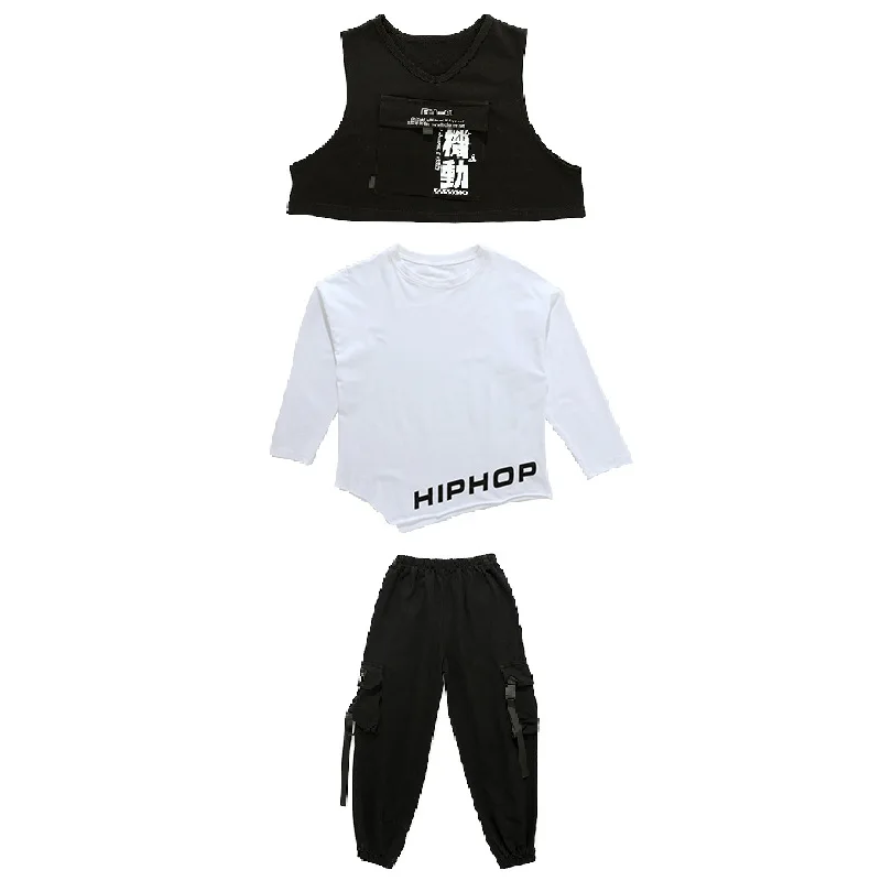 Boys Hip Hop Vest Cargo Pants Girls Sweatshirt Joggers Child Street Dance Kids Tracksuit Jazz Streetwear Costumes Clothes Sets