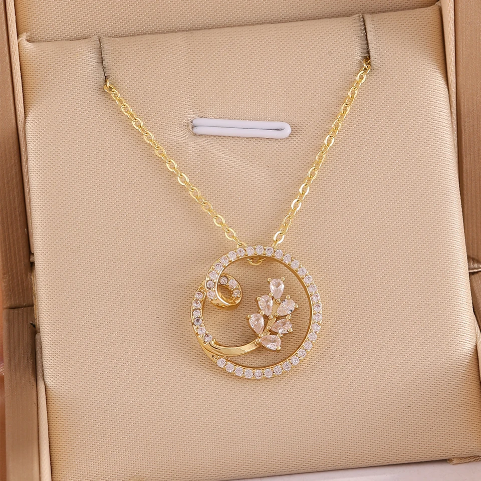 ZAKOL Zirconia Flower Leaf Pendant Necklace Earrings Set