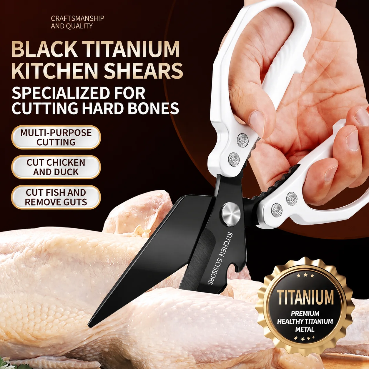 Stainless Steel Kitchen Scissors for Home Use - Powerful Bone Cutting Chicken Bone Multi-Functional BBQ Food Clippers Commercial