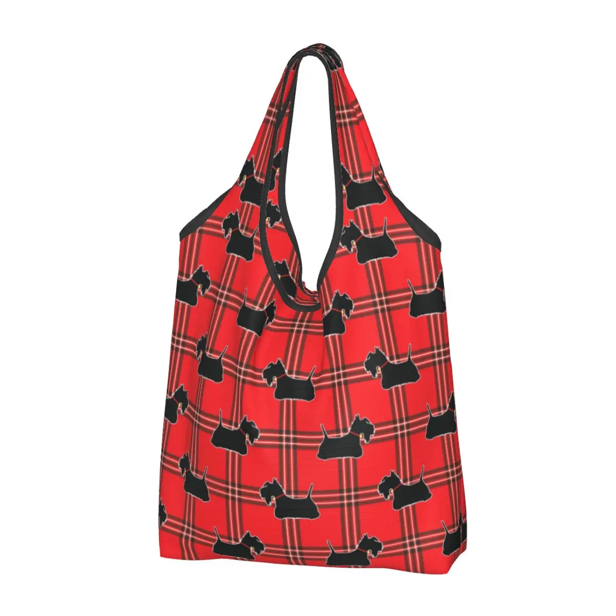 Funny Scottie Dogs Shopping Tote Bags Portable Scottish Terrier Dog Tartan Skye Groceries Shoulder Shopper Bag