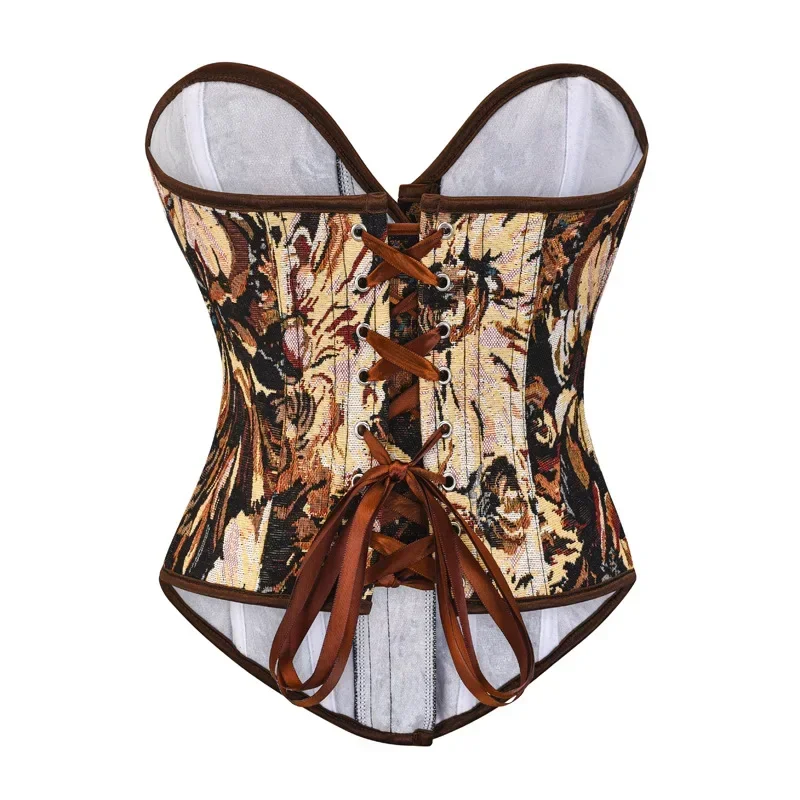 Floral Print Monet Oil Painting French Style Retro Corset Top Overbust Bustier For Women Sexy Lingerie