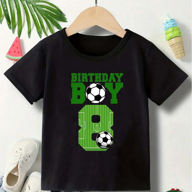 T-Shirts mit Fußball-Aufdruck für Jungen zum Geburtstag, Sommer, lässige Mode, bequeme Oberteile für Kinder, Rundhalsausschnitt, kurzärmelige T-Shirts – Detail 2