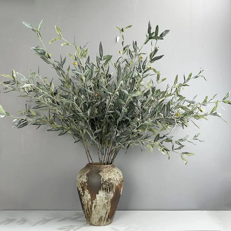 Plantas artificiales de rama de olivo realistas para decoración del hogar, fiesta de boda, arreglo floral de arco, jarrón de habitación de bayas falsas, pantalones